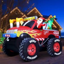 8 FT Long Santa in Monster Truck Christmas Inflatable Outdoor Decoration LED