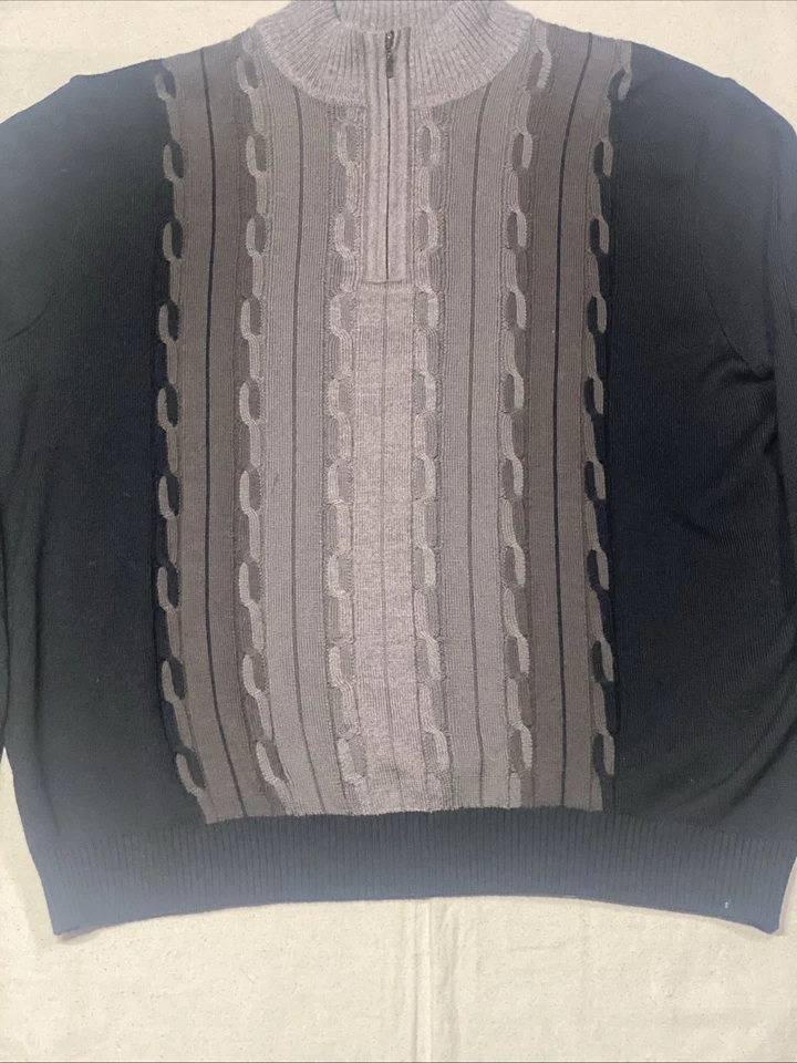 St Croix Shop Knit Sweater Mens XL Multicolor Black 100% Wool CrewNeck USA Made - Image 2 of 4