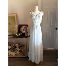 Vintage Gunne Sax Jessica McClintock Blue Lace Ruffle Maxi Dress Size 7 70s Boho