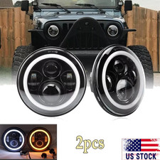 Pair 7 Round Led Headlights Angel Eyes Hilo Beam For Jeep Wrangler Jk Lj Tj Cj