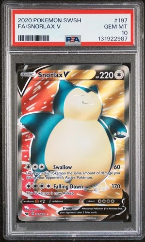 2020 POKEMON SWORD & SHIELD #197 FULL ART/SNORLAX V PSA 10