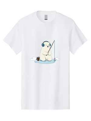 Polar-Bear-Fishing Mens Graphic Tee, 100% Cotton, Casual Summer Wear