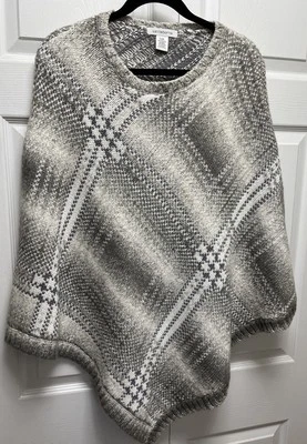 Liz Claiborne Asymmetrical Poncho Gray /White Wool Cotton Size L/XL - Image 1 of 4