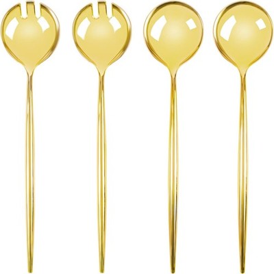 Dazzling Gold Novelty Serving Spoon & Spork Plastic Serveware - 4 Count -  for