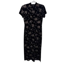 Vintage Y2K Whimsigoth Sheri Martin Velvet Fairy Witchy Dress Floral Embossed 12