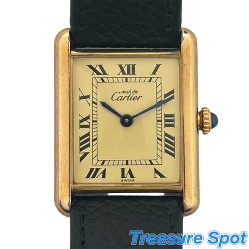 Cartier Tank Must LM Hand Winding GP Men Watch Leather Band Vi...