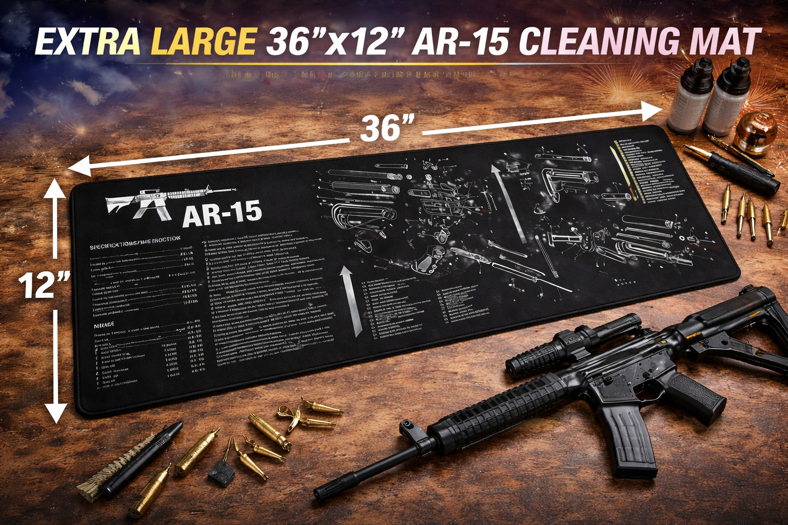 AR-15 Tactical Gun Cleaning Mat 12x36 –Heavy-Duty Non-Slip Armorer Bench Pad 🔥