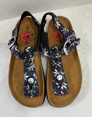 NWOB Plakton Sandals 34 Girls 2 Cushion Cork Handmade Spain $95.00 Blue/Multi