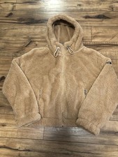 Calvin Klein Womens Tan Faux Fur Zip Up  Hood...