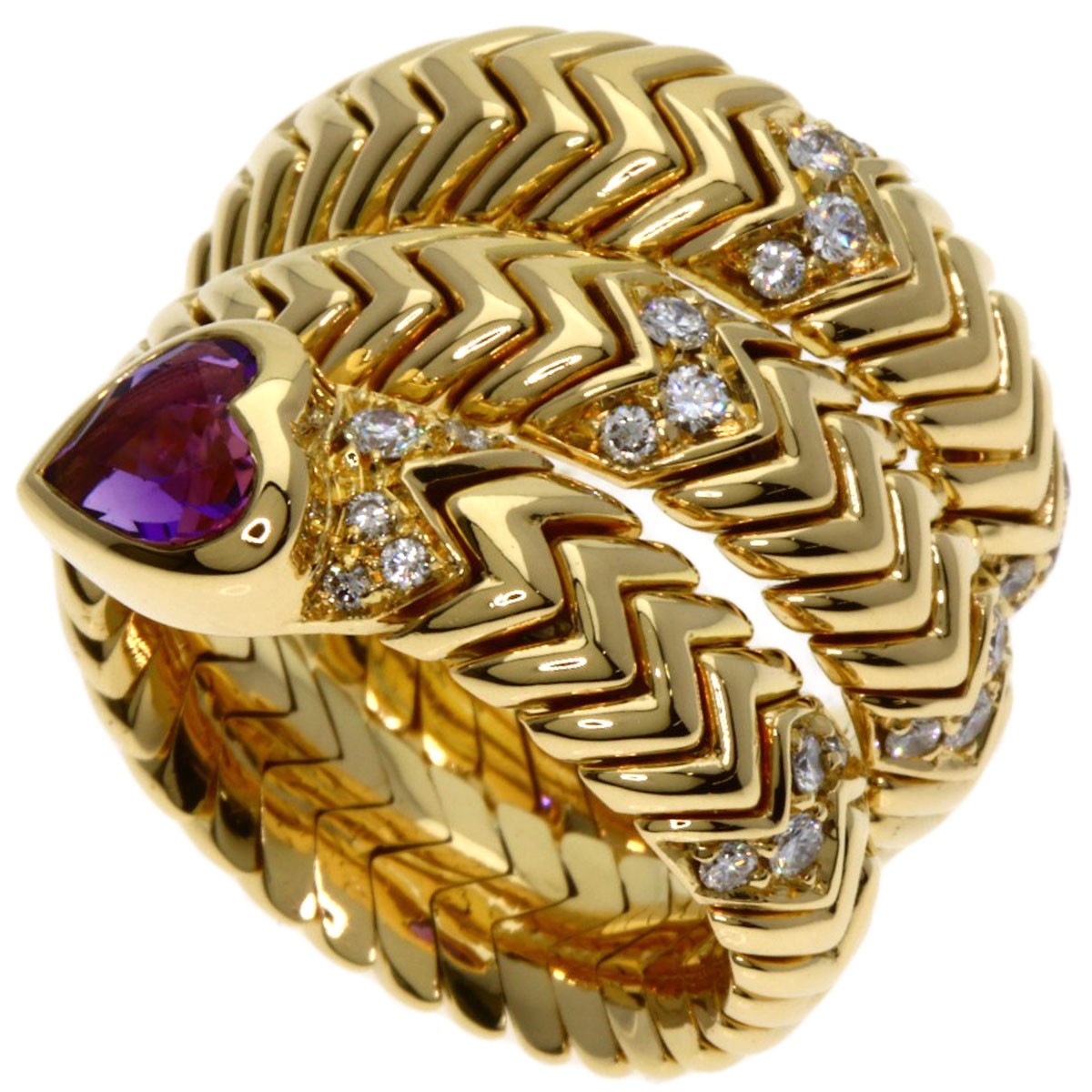 BVLGARI Tubogas Amethyst Diamond Ring K18 Yellow Gold Ladies [Used]