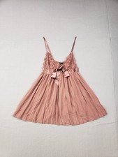 Victorias Secret Women Dress M Pink Slip Babydoll Crochet Tiered Flowy Casual