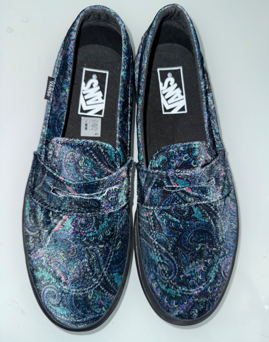 Vans Men\'s Blue Paisley Loafers New Authentic Mens Vans Low Cut Loafers Suede Blue Paisley  main image 2