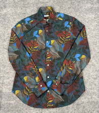 Kiton Shirt Mens M Multicolor Leaf Print Cotton Button Up Cotton Made in Italy