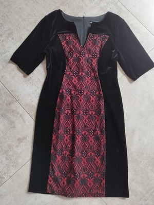Connected Damen Samt Kleid Festlich Elegant Schwarz Rot - Gr. 12 (38/40) - Neu!