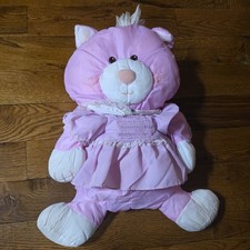 HTF Vtg Pink Fisher Price Puffalump Cat Smocked Dress 1986 Parachute Nylon RARE