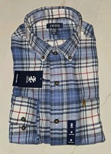 NWT IZOD Stratton Bright Cobalt Blue Flannel Plaid Button Up Shirt Mens Medium