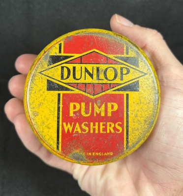 #ad 1940s Scarce Metal Dunlop Pump Washers Can $39.95