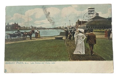 Lake Avenue & Wesley Lake ~ Asbury Park NJ ~ Antique 1900s Tucks Postcard