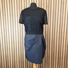 Reiss Freida Dress 12 Black Navy Above Knee Ruched Lace Pockets