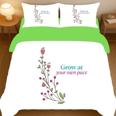 Quotes Design Green 3 Piece Duvet Set