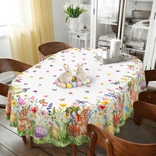 Yrhsnclsdg Easter Tablecloth Bunny Tablecloths Oval 54x72 Inch, Colorful Egg