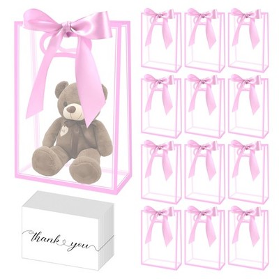 24 Pcs Clear Plastic Gift Bag with Die Cut Handles Reusable PP Favor Bag with...