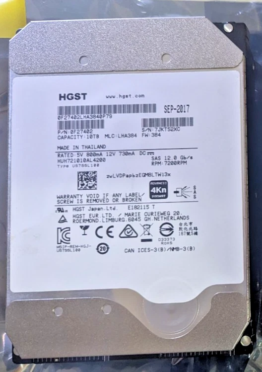 HGST SAS Internal Hard Disk Drives 10 TB Storage Capacity for sale