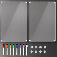 2 Pack 12'' 8'' Acrylic Magnetic Whiteboard for Fridge, Clear Dry Erase Menu Boa