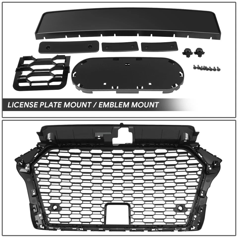 Conjunto de rejilla delantera de malla de panal estilo RS3 con ACC para Audi A3 8V S3 2017-2020 Foto 4 de 4