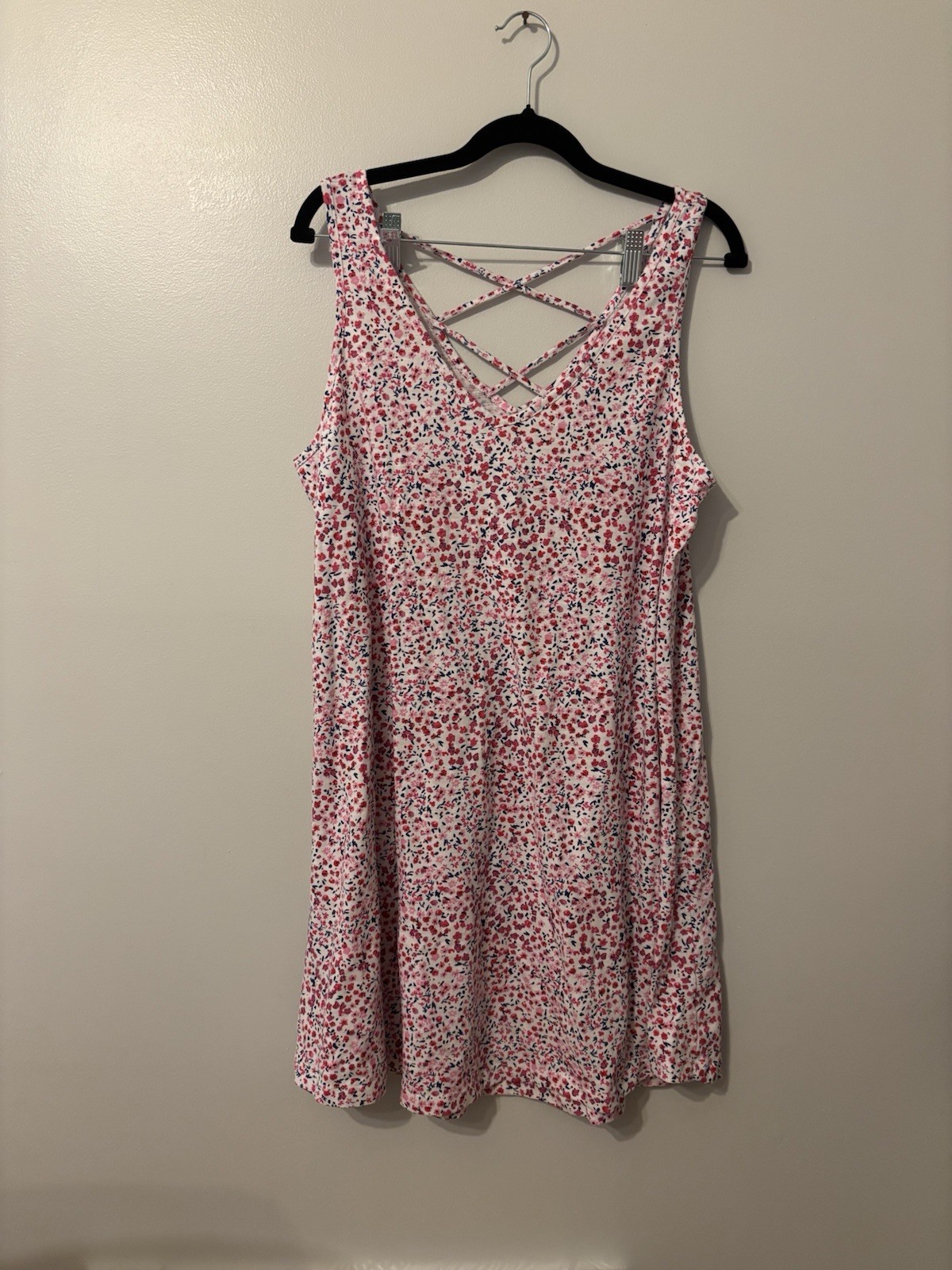 Floral Sleeveless Tank Dress Pink And White XL