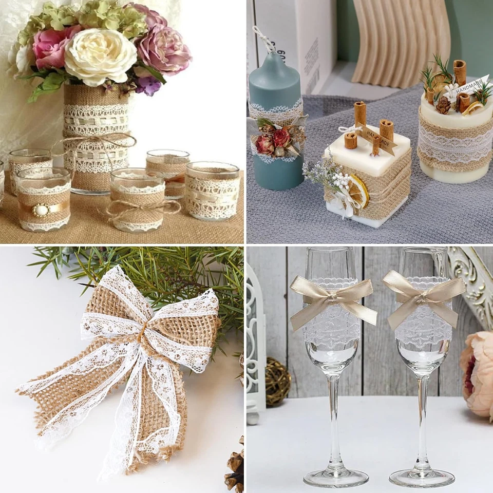 Jute Band mit Spitze 8 Rollen Naturband Selbstklebend Hochzeit Deko - Bild 3 von 4