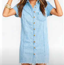 Show Me Your Mumu Blue Cyrus Denim Mini Dress Low Tide Size Large Medium Wash