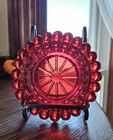 Vintage Anchor Hocking Ruby Red Reactive Dish / Trinket Candle Round Ashtray 4"