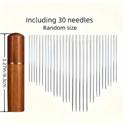 30pcs Self-Threading Needles Set with Wooden Case   Easy Threading Hand Sewing 