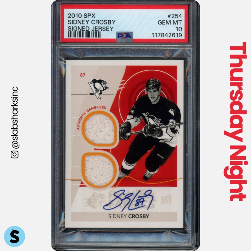 2010 UPPER DECK SPX #254 SIDNEY CROSBY FLASHBACK FABRICS JERSEY AUTO PSA 10