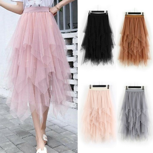 Ruffle Mesh Tutu Maxi Skirt Sheer 