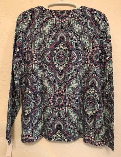 Talbots Women's tee Long Sleeve Cotton Medallion Shirt Pullover Top Boho - Bild 2 von 9