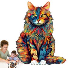 Cat Animal Wooden Jigsaw Puzzle Educational Gift Cat Shape Toy Puzzle For Gift