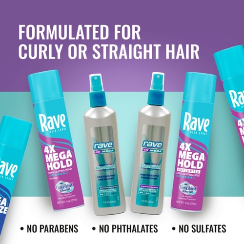Rave 4X Mega Hold Non-Aerosol Hair Spray, All-Weather Protection 11 oz Pack of 4 - Picture 4 of 7