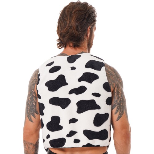 Costume cosplay uomo mucca stampa gilet flanella aperto davanti cardigan top - Foto 6 di 27