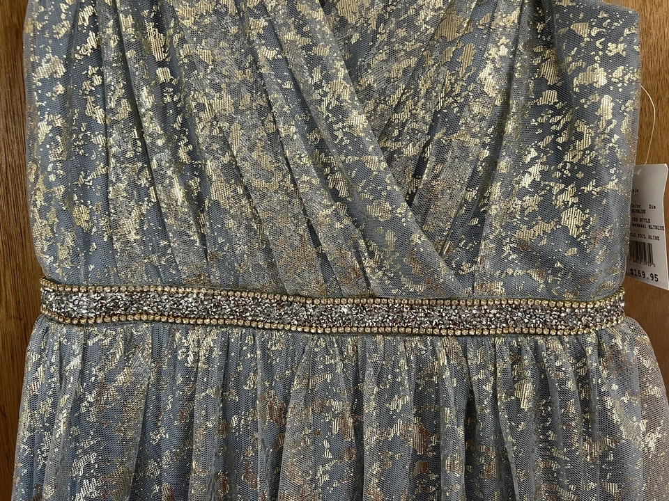 Свадебное официальное платье David's светло-голубое с золотой фольгой размер 9 - Изображение 4 из 4