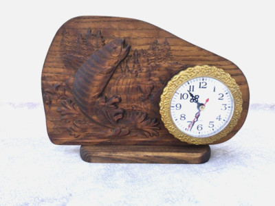Handmade Wooden Desk Clock ''Trout''  Fishing Decor   Fisherman Gift   Rustic Styl