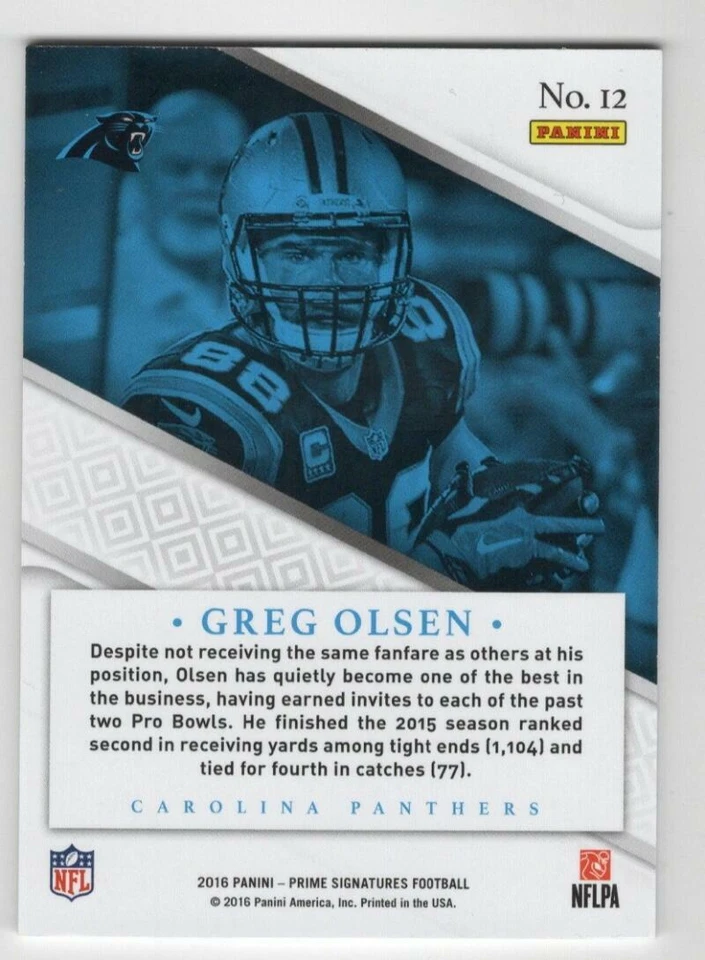 GREG OLSEN 2016 Panini Prime Signatures #12 NFL Panthers  ID:33374 - Image 2 of 2