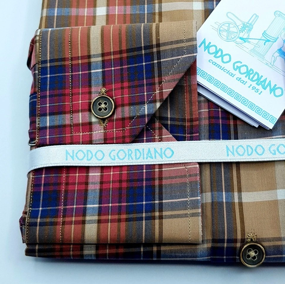 Camicia Quadri Scozzese Marrone Button down piccolo Cotone makò ritorto Monti - Immagine 4 di 4