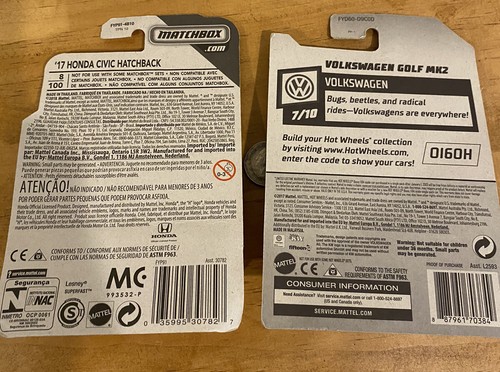 Lot Of 2 Cars 2017 Matchbox Honda Civ & 2019 Hot Wheels VOLKSWAGEN GOLF MK2 Blue - Picture 4 of 4