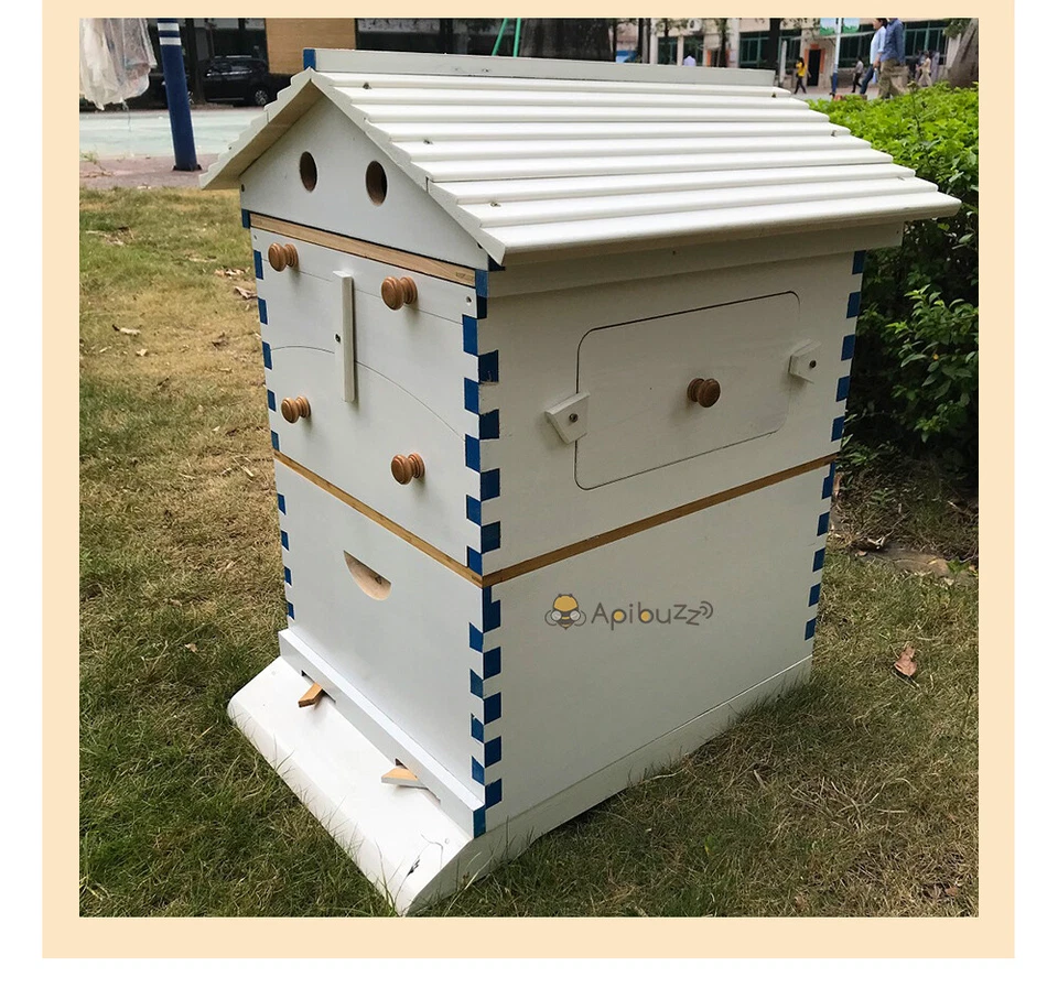 White Painted Auto Shed Honey Beehives Bee Hive House + 7 PVC Beekeeping Frames - image 2 of 4