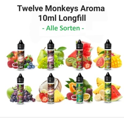 Twelve Monkeys Longfill Aroma 10ml -alle Sorten -  12 Monkey Liquid