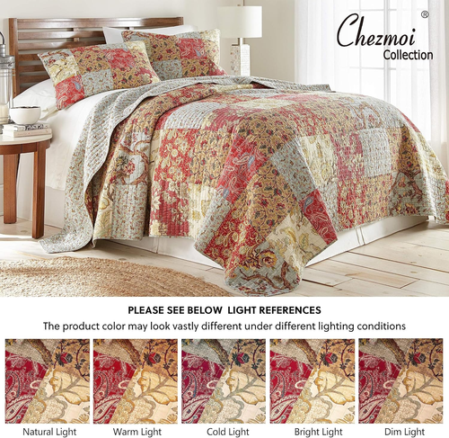 Leslie 3-Piece Floral Patchwork Pre-Washed 100% Cotton Quilt Set, Queen - Picture 8 of 12