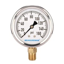 2-1/2" Dial Size Glycerin Filled Plumbing Pressure Gauge 0-160psi Stainless S...