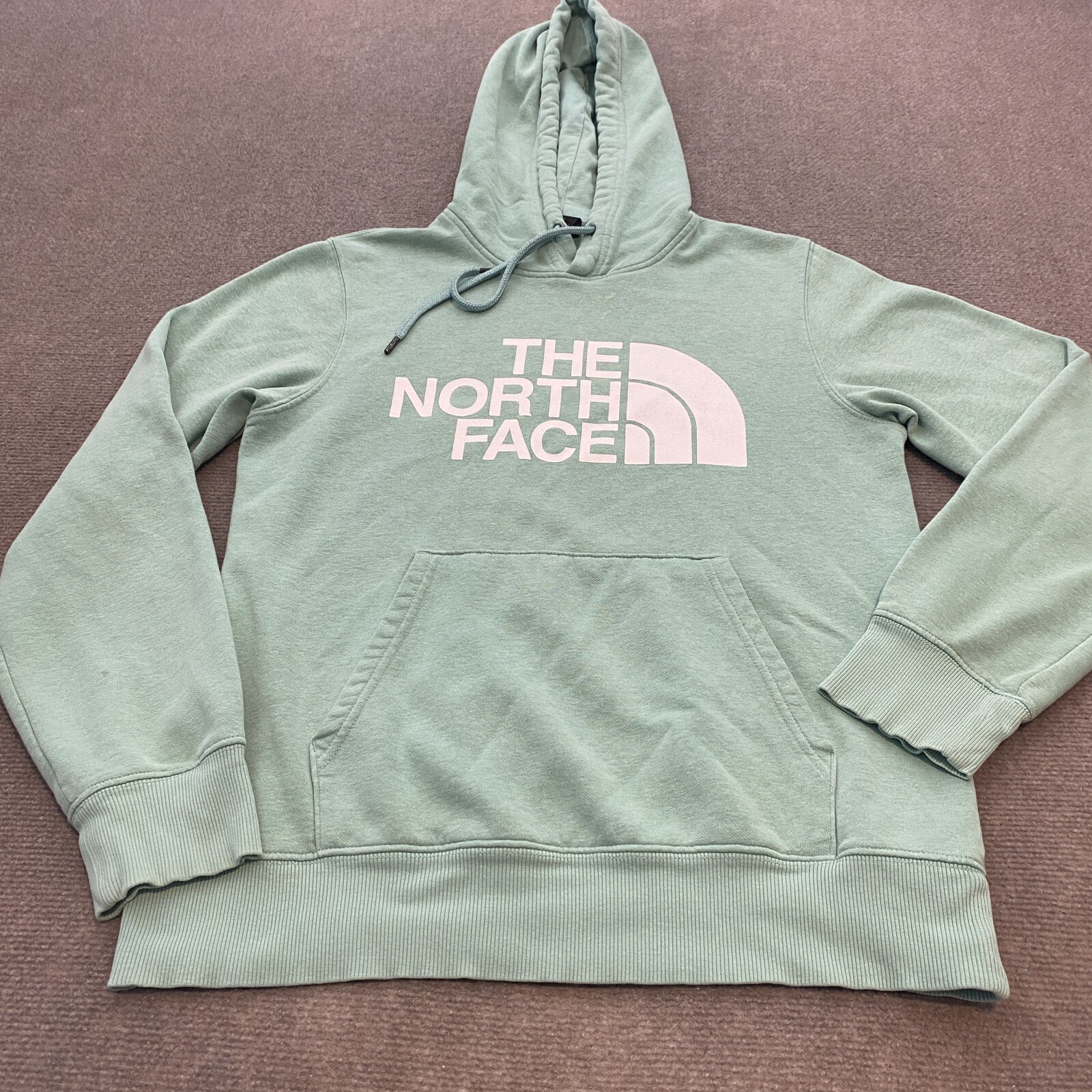 North Face Mens Small Green Logo Hoodie TNF Outdoor Pullover Sweatshirt
